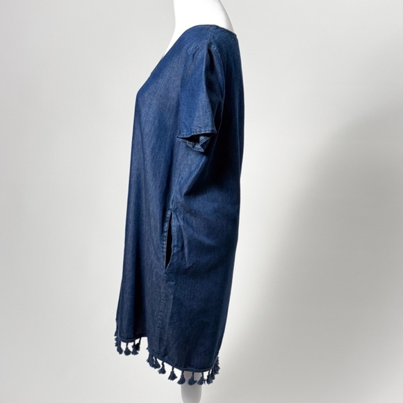 1250°C Dark Navy Chambray Boho Tassel Dress w/ Pockets Size S / M Retail $80 🧵✨ - Picture 3 of 12